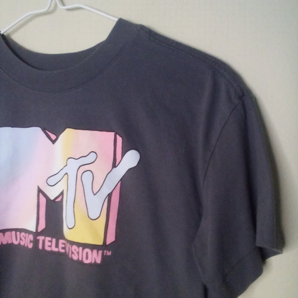 Gap Teen Cropped Shirt Juniors L Short Sleeve MTV Logo Gray - Picture 8 of 13